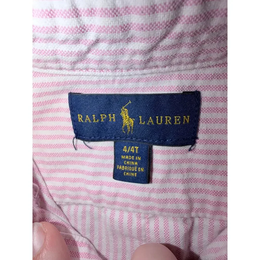 Ralph Lauren pink stripe button front long sleeve shirt embroider grasshoppers